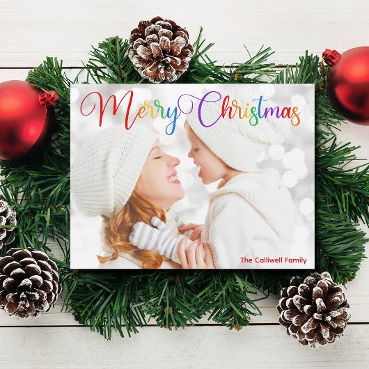 Frohe Weihnachts-Rainbow-Script Family Foto Magnet