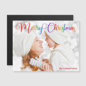 Frohe Weihnachts-Rainbow-Script Family Foto Magnet (Vorne/Hinten)