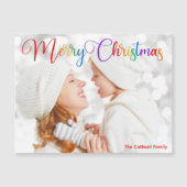 Frohe Weihnachts-Rainbow-Script Family Foto Magnet (Vorderseite)