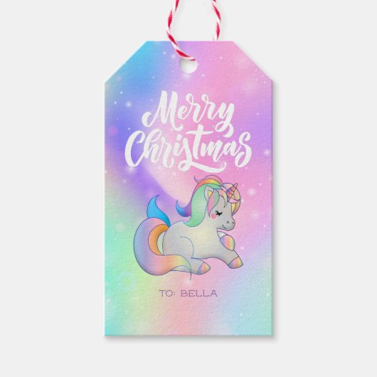 Frohe Weihnachts Rainbow Unicorn Holiday Star Geschenkanhänger (Vorderseite)