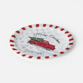 Frohe Weihnachts Red Antique Truck Papier Platte Pappteller (Schrägansicht)