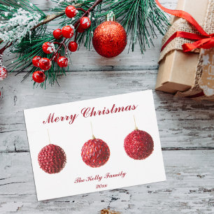 Frohe Weihnachts Red Baubles Flachkarte mit Text