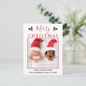 Frohe Weihnachts Red Berries Foto Postkarte (Stehend Vorderseite)