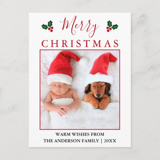 Frohe Weihnachts Red Berries Foto Postkarte (Vorderseite)