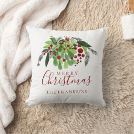 Frohe Weihnachts Red Berries Personalisierte Famil Kissen