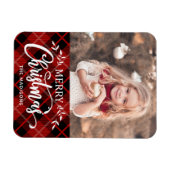 Frohe Weihnachts Red Black Kariert Foto Magnet (Horizontal)