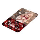 Frohe Weihnachts Red Black Kariert Foto Magnet (Linke Seite)
