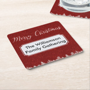 Frohe Weihnachts Red Bling Labels Rechteckiger Pappuntersetzer