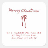 Frohe Weihnachts Red Bow Adresse Aufkleber (Vorderseite)