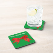 Frohe Weihnachts Red Bow anpassen Getränkeuntersetzer (Rechte Seite)