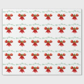 Frohe Weihnachts Red Bow Berries Wrapping Paper Geschenkpapier (Flach)