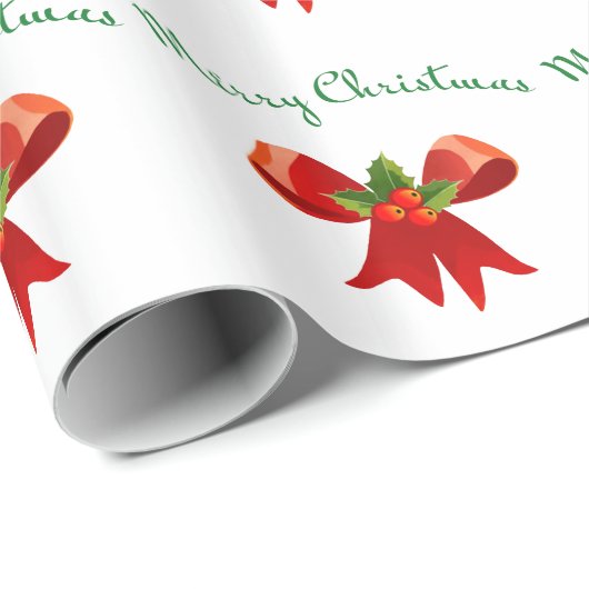 Frohe Weihnachts Red Bow Berries Wrapping Paper Geschenkpapier (Rolleneckpunkt)