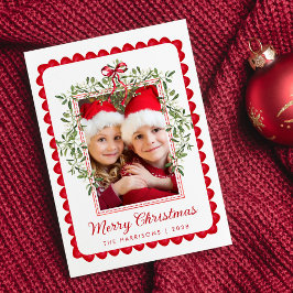 Frohe Weihnachts Red Bow Greenery Watercolor Foto Feiertagskarte