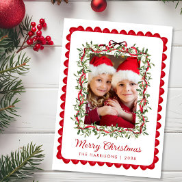 Frohe Weihnachts Red Bow Greenery Watercolor Foto Feiertagskarte