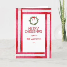 Frohe Weihnachts Red Bow Wreath Personalisiert Feiertagskarte