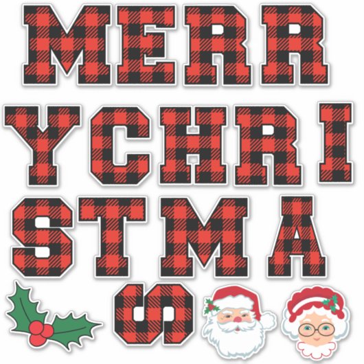 Frohe Weihnachts Red Buffalo Karierte Briefe Aufkleber (Vorderseite)
