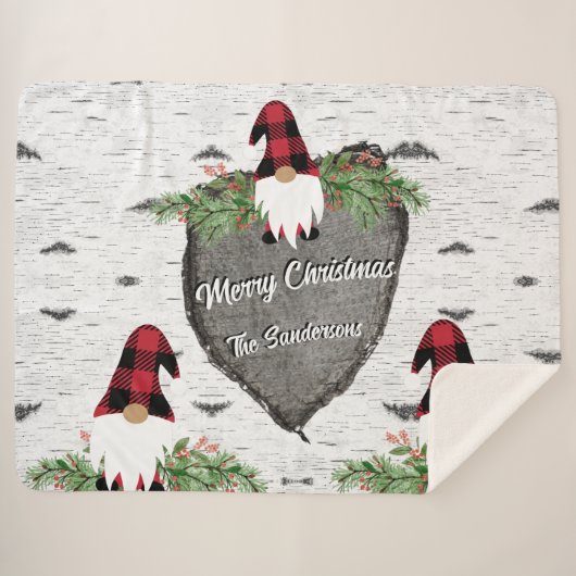Frohe Weihnachts Red Buffalo Karierte Gnomes Sherpadecke (Vorderseite (Horizontal))