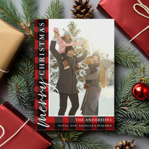 Frohe Weihnachts Red Buffalo Kariertes Foto Feiertagskarte