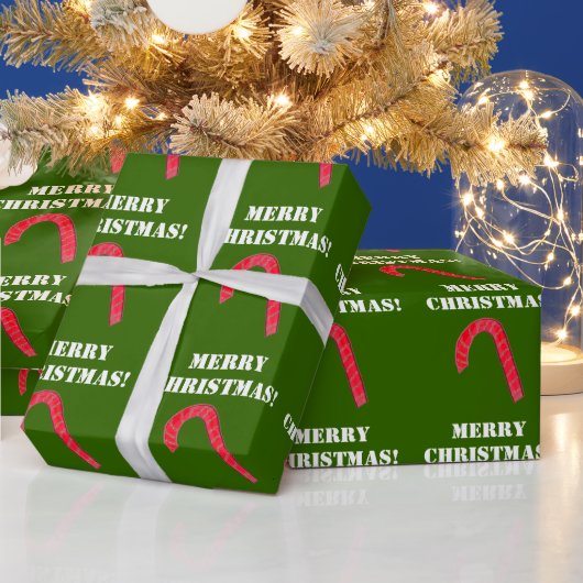Frohe Weihnachts Red Candy Cane Wrapping Paper Geschenkpapier (Feiertage)