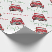 Frohe Weihnachts Red Car Musterschrift Geschenkpapier (Ecke)