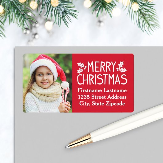 Frohe Weihnachts Red Custom Foto Rücksendeadresse Adressaufkleber