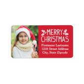 Frohe Weihnachts Red Custom Foto Rücksendeadresse Adressaufkleber (Vorne)
