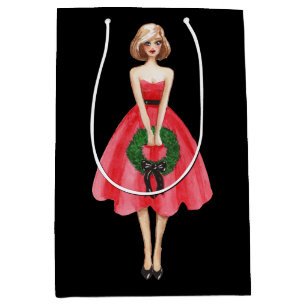 Frohe Weihnachts Red Dressed Lady Geschenktasche Mittlere Geschenktüte