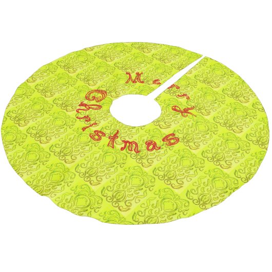 Frohe Weihnachts Red Fabric Schriftart Warm Green Polyester Weihnachtsbaumdecke (Schrägansicht)