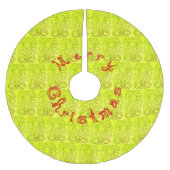 Frohe Weihnachts Red Fabric Schriftart Warm Green Polyester Weihnachtsbaumdecke (Vorderseite)