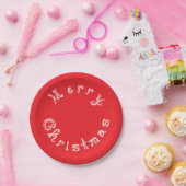 Frohe Weihnachts Red Fabric Schriftart White Pappteller (Party)