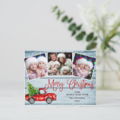 Frohe Weihnachts Red Farm Truck 3 Foto Postkarte (Stehend Vorderseite)