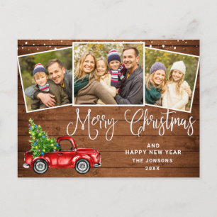 Frohe Weihnachts Red Farm Truck 3 Foto Postkarte
