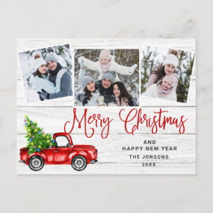 Frohe Weihnachts Red Farm Truck 3 Foto Postkarte