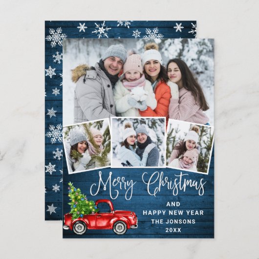 Frohe Weihnachts Red Farm Truck 4 Foto Card Postkarte (Vorne/Hinten)
