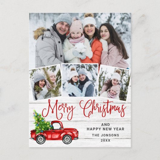Frohe Weihnachts Red Farm Truck 4 Foto Postkarte (Vorderseite)
