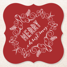 Frohe Weihnachts Red Festive Foliage Vintager Deko Untersetzer