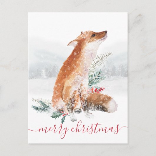 Frohe Weihnachts Red Fox Winter Woodland Urlaub Postkarte (Vorderseite)