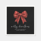 Frohe Weihnachts Red Glitzer Coquette Bow Black Serviette (Vorderseite)