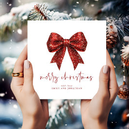 Frohe Weihnachts Red Glitzer Coquette Bow White Einladung