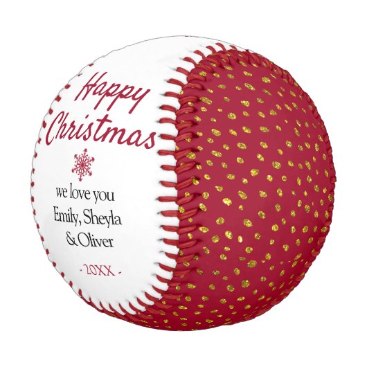 Frohe Weihnachts Red Gold Glitzer Muster Baseball (Schrägansicht)