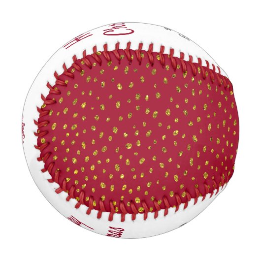 Frohe Weihnachts Red Gold Glitzer Muster Baseball (Vorderseite Links)