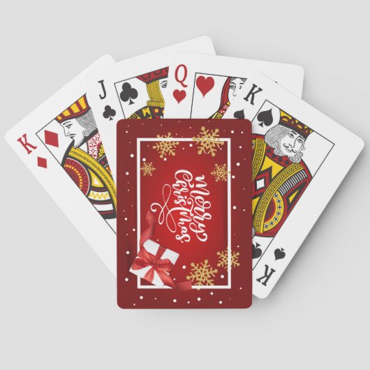 Frohe Weihnachts Red Gold Glitzer Spielkarten (Rückseite)