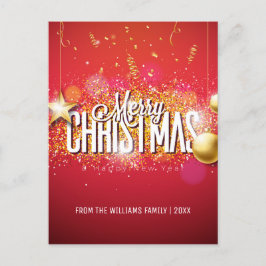 Frohe Weihnachts Red Gold Glitzer Star Modernes Fo Feiertagspostkarte
