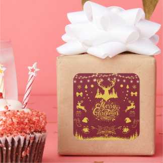 Frohe Weihnachts-Red & Gold-Imitation Quadratischer Aufkleber