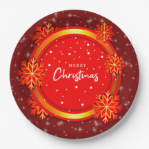 Frohe Weihnachts Red Gold Snowflakes 9" Papierplat