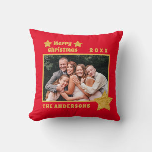 Frohe Weihnachts-Red-Gold-Stars Familien-Foto Kissen
