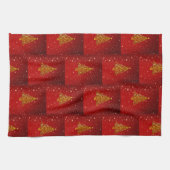 Frohe Weihnachts Red Gold Tree Stars Geschirrtuch (Horizontal)