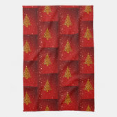 Frohe Weihnachts Red Gold Tree Stars Geschirrtuch (Vertikal)