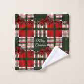 Frohe Weihnachts Red Green Kariert Badhandtuch Set (Waschlappen)