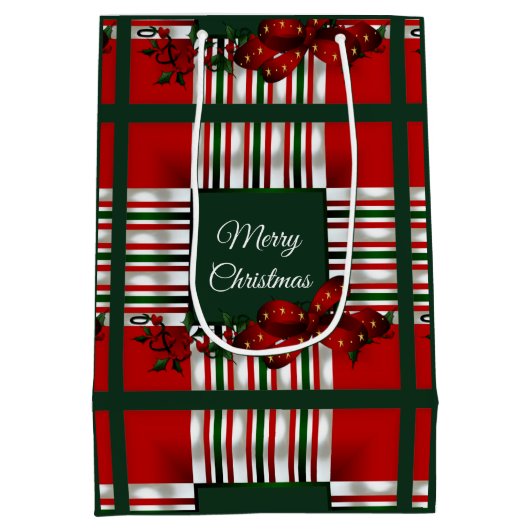 Frohe Weihnachts Red Green Kariert Mittlere Geschenktüte (Rückseite)